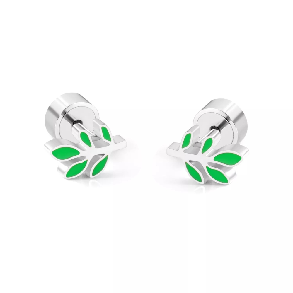 Leafy Branch Stainless Steel Stud Earrings